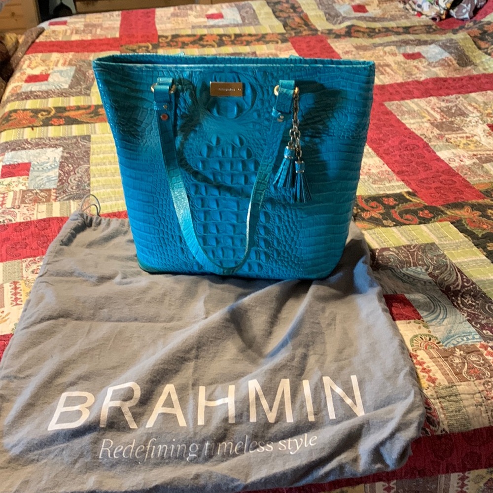 Brahmin Turquoise Faux alligator, leather handbag .
